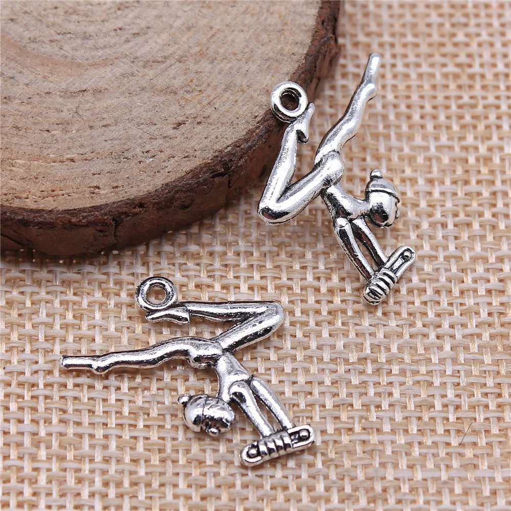 

free shipping 46pcs 23x24mm antique silver Gymnast charms diy retro jewelry fit Earring keychain hair card pendant accessories