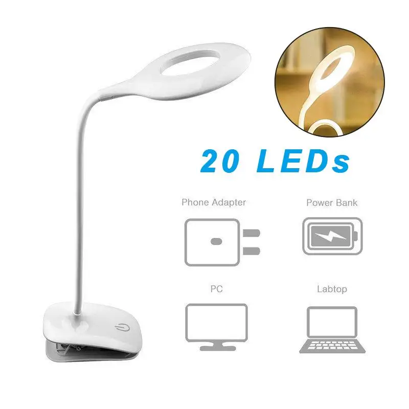 

Desk Lamp Clip-On Book Lamp LED Clip Booklight Flexible Adjustable Home Decor Eye-Care Torch Flashlight USB Reading Light