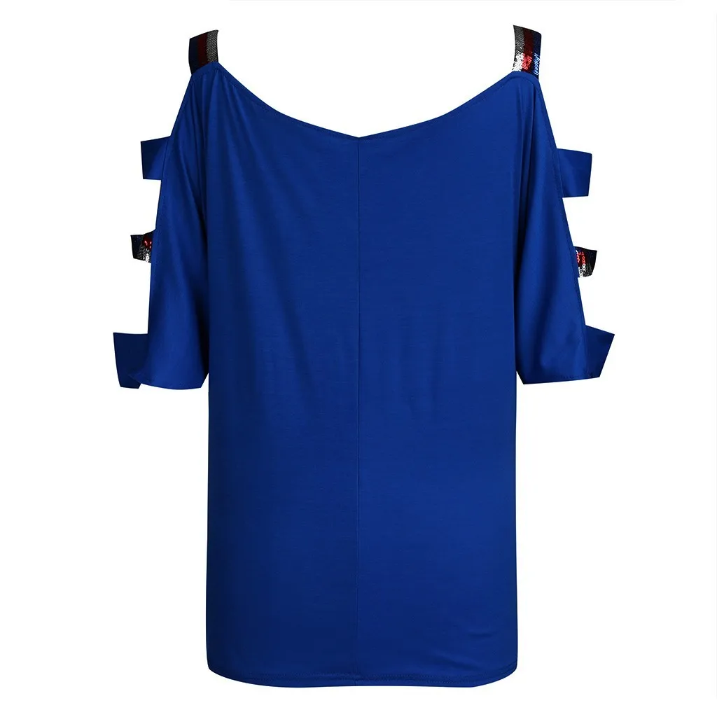 

Women Plus Size Casual Flag Print Off Shoulder Slings Sleeve Top
