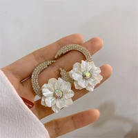 fyuan korean style white flower stud earrings for women semicircle rhinestones earrings weddings party jewelry gifts
