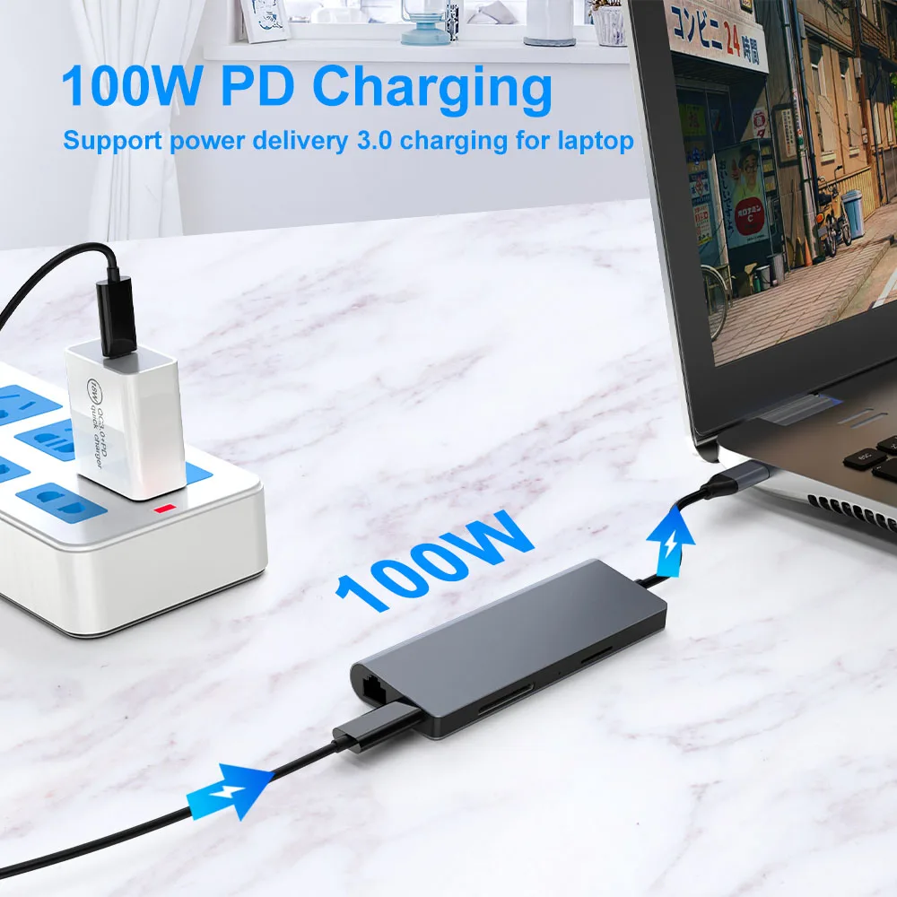 USB 3.0 Type-C Hub к HDMI VGA Тип C адаптер 4K порт с портами s SD ридер слот PD TF RJ45 для MacBook Mobibe Phone