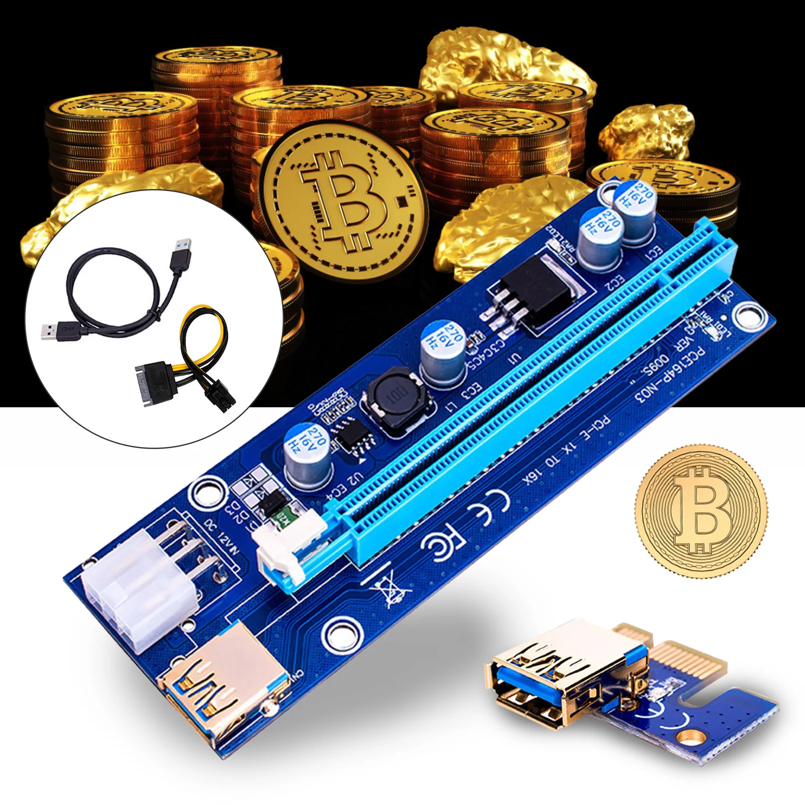 

60cm USB 3.0 PCI-E Riser Extender Card Adapter 1x To 16x 6 Pin Power Cable Extension For GPU Mining Riser Powered Adapter Card