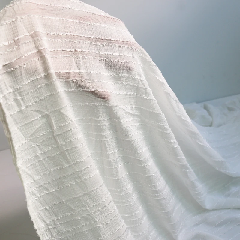 Кремово белый жаккардовый полосатый шифоновый тканевый креп 1y * 140 см|Ткань| |