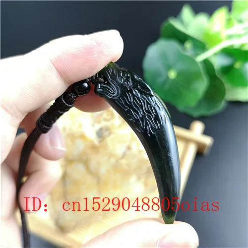 Натуральный черный зеленый китайский нефритовый зуб волка кулон ожерелье Модные