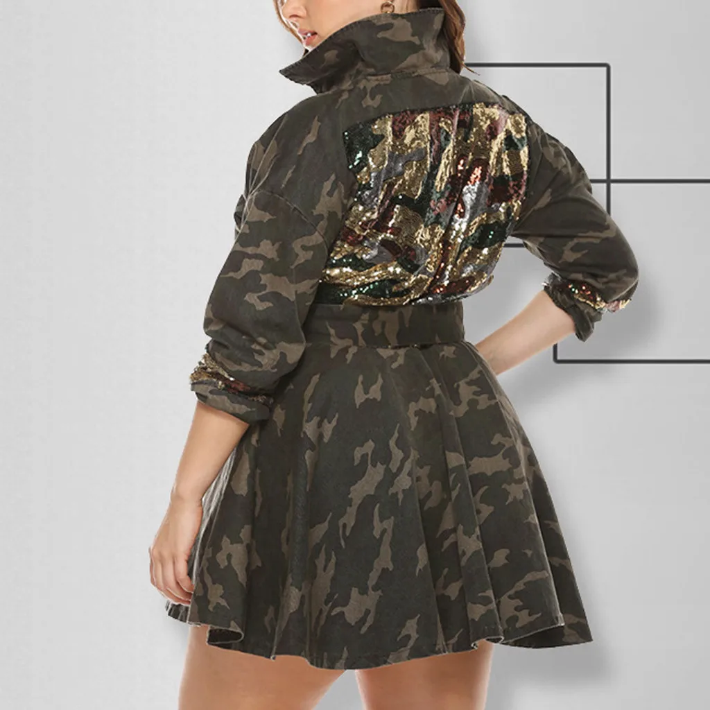 Женское камуфляжное платье SAGACE лоскутное облегающее с отложным воротником и
