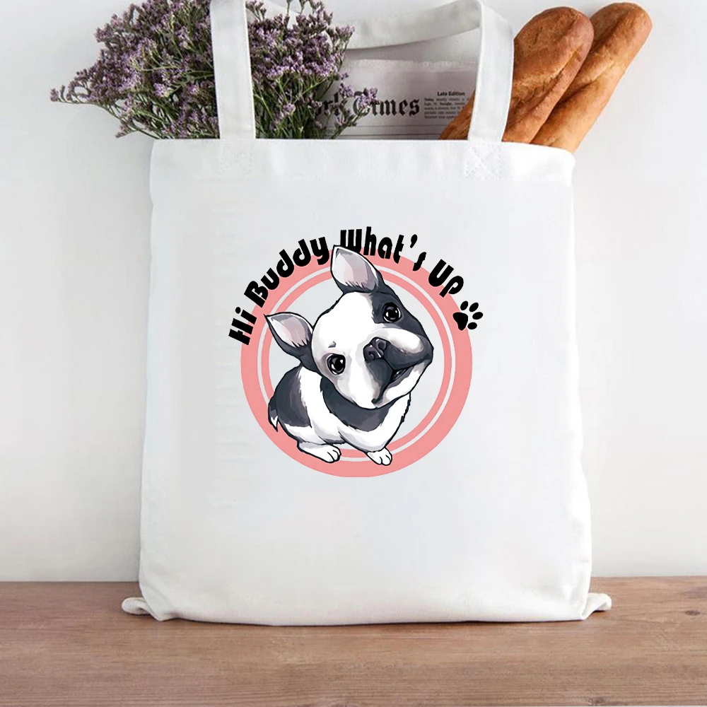 

HI Buddy What's Up Dog Tote Bag Shoulder Bags Casual Student Bag Lovely Animal Friends Canvas Bag Shopping Bag Shopper Bag