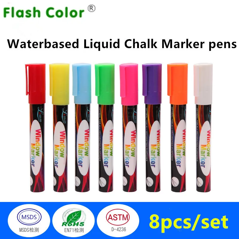 Flashcolor 1PCS Highlighter Liquid Chalk Marker Pen 8 Colors 6mm Oblique Tip For Chalkboard Sticker Painting | Канцтовары для офиса