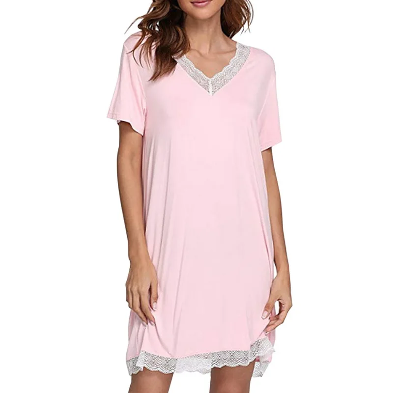 

Nightgown Lace WOMEN'S Nightdress Summer Thin Section Short Sleeve Modal Cotton Silk Mid-length Plus-size Women Dress 2021