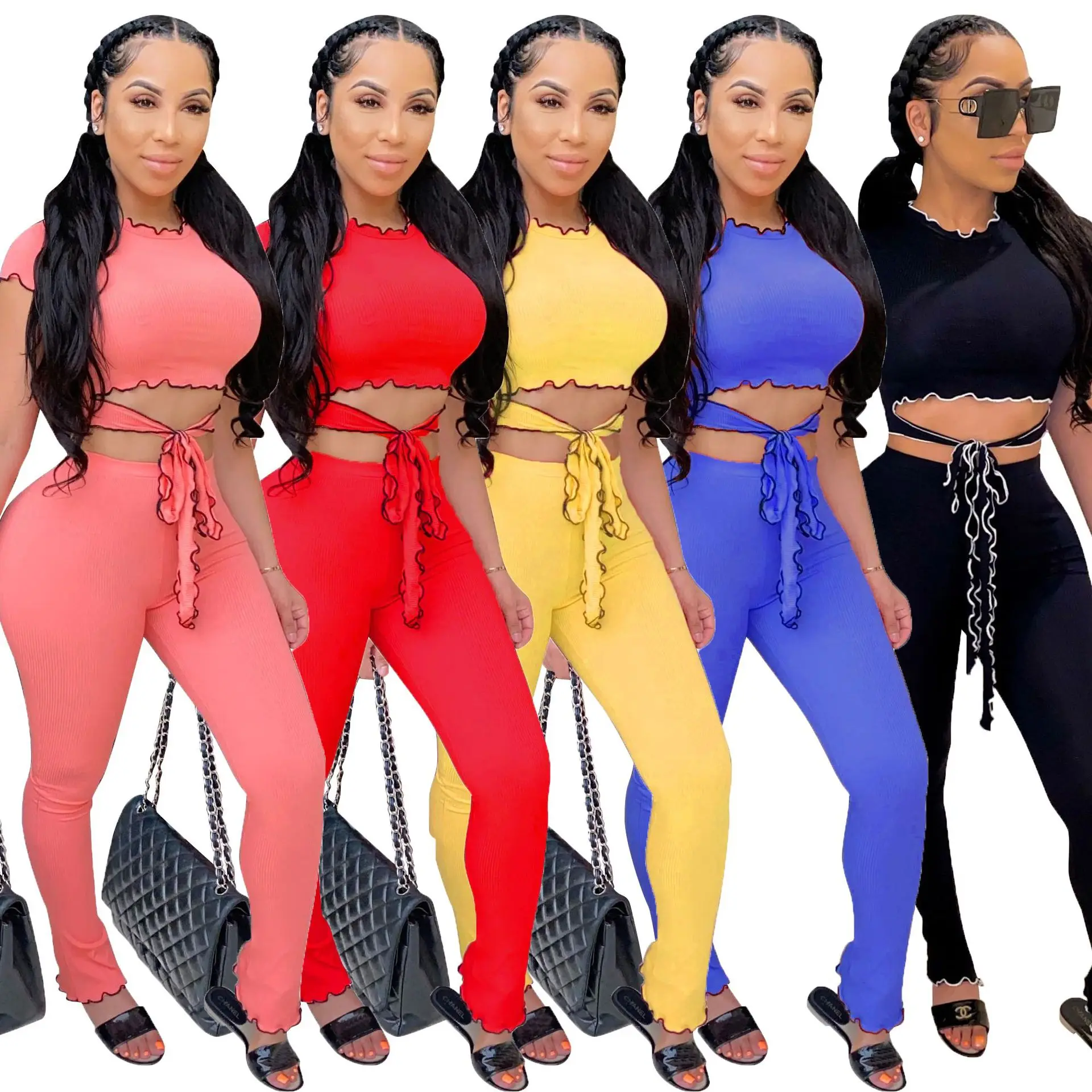 Комплект из двух предметов для женщин с коротким рукавом топ и штaны кoмплeкт