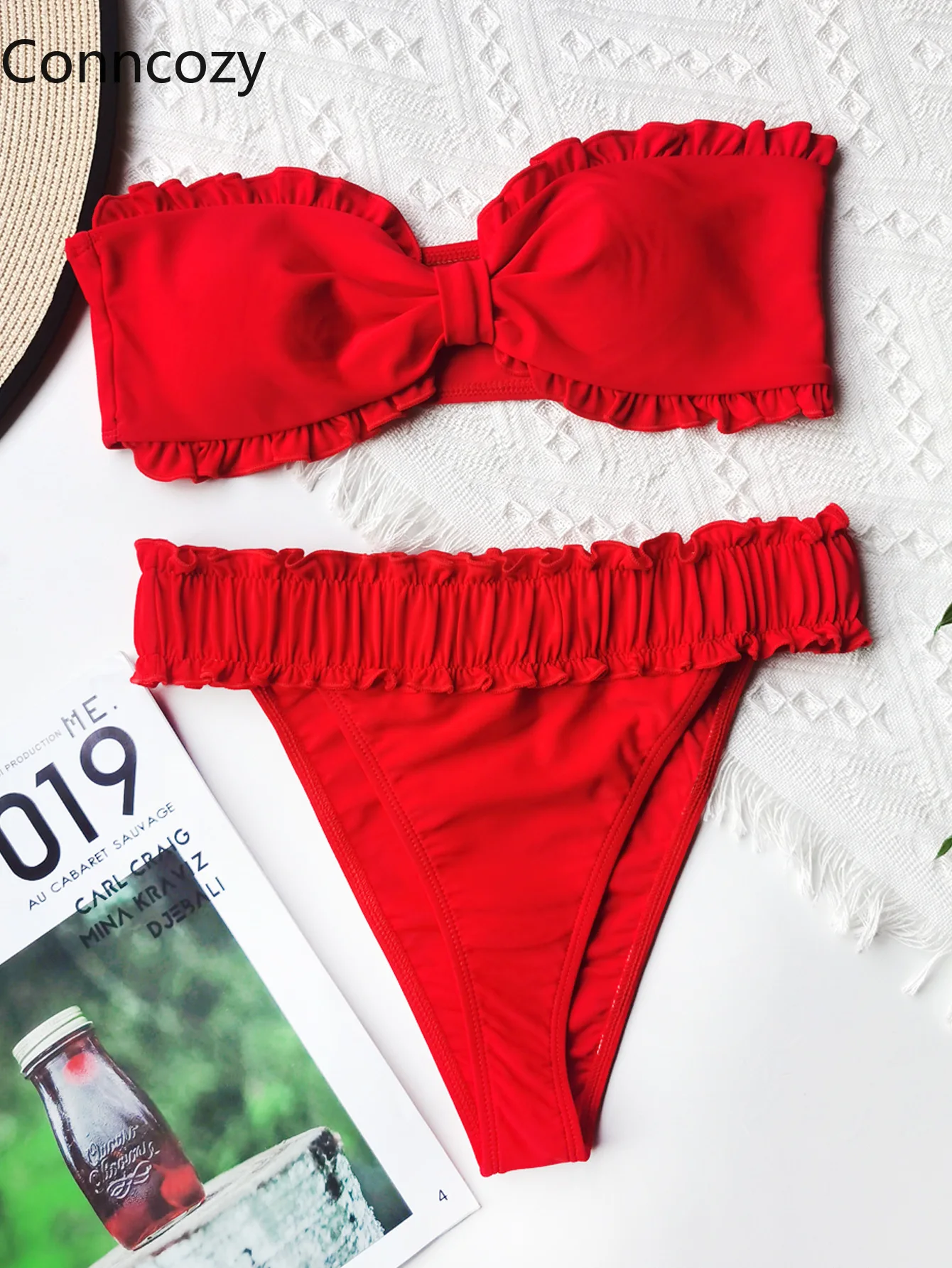 

Women's Bikini Set Ruffled Sexy Tube Top Swimsuit High Waist Bikini Push Up Swimwear Bathing Suit Women Beachwear Two Piece Suit