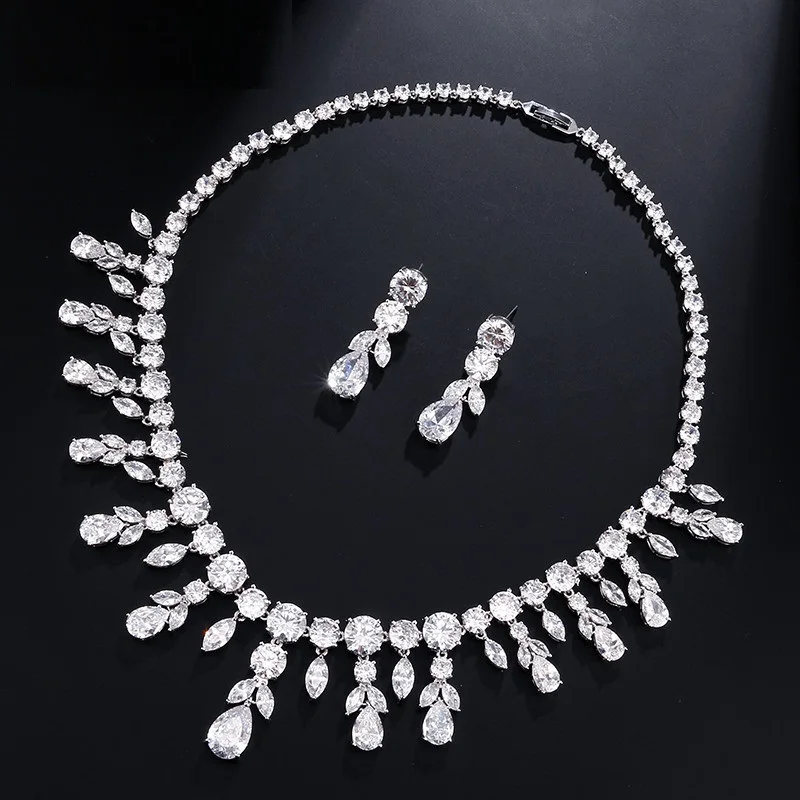 

Sederyla Women Trendy Charm Bridal Full AAA Cubic Zirconia Necklace Earring Jewelry Set for Women Dress Bridal Dairy Party