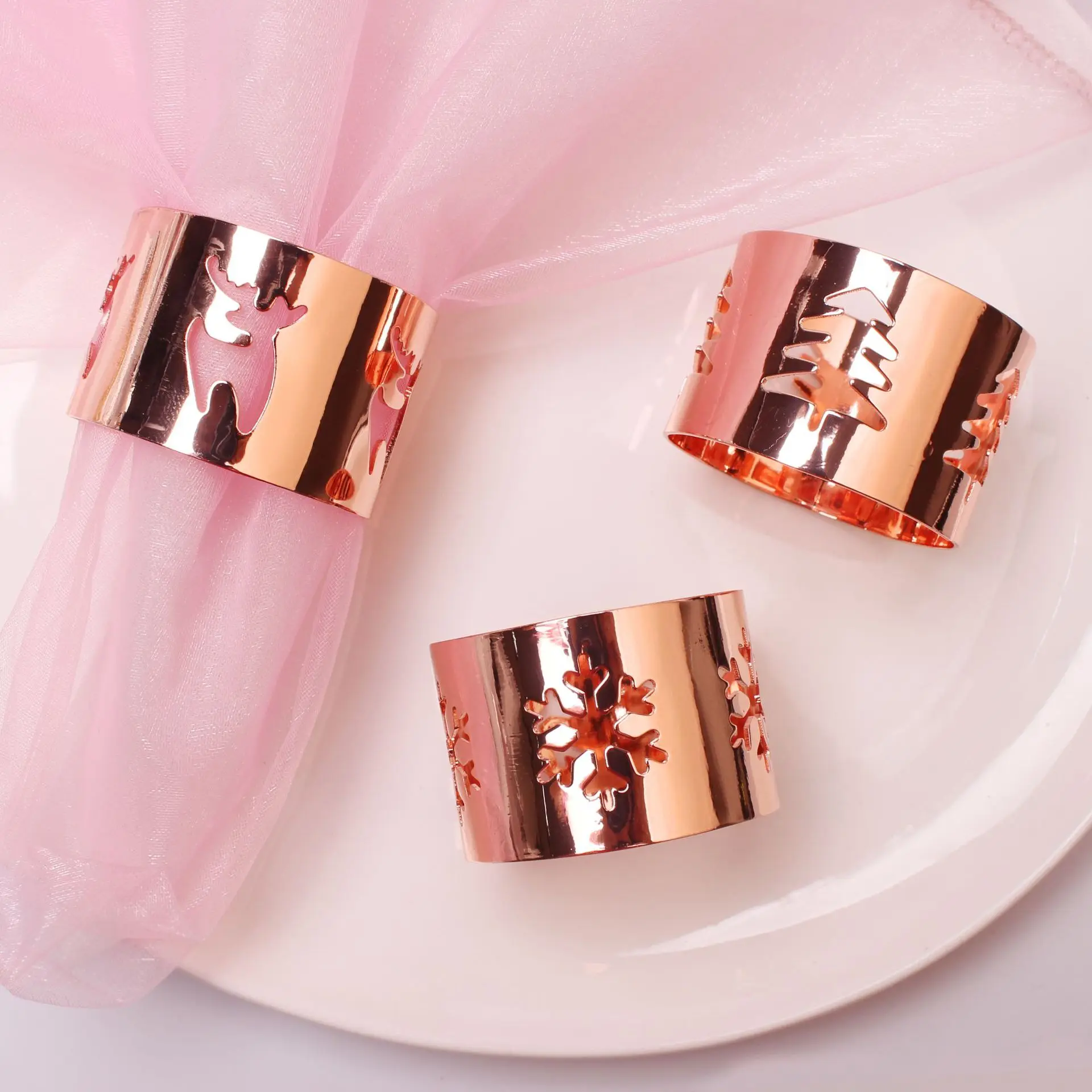 12 шт./лот кольцо для салфеток в виде снежинок рождественской елки металлическая