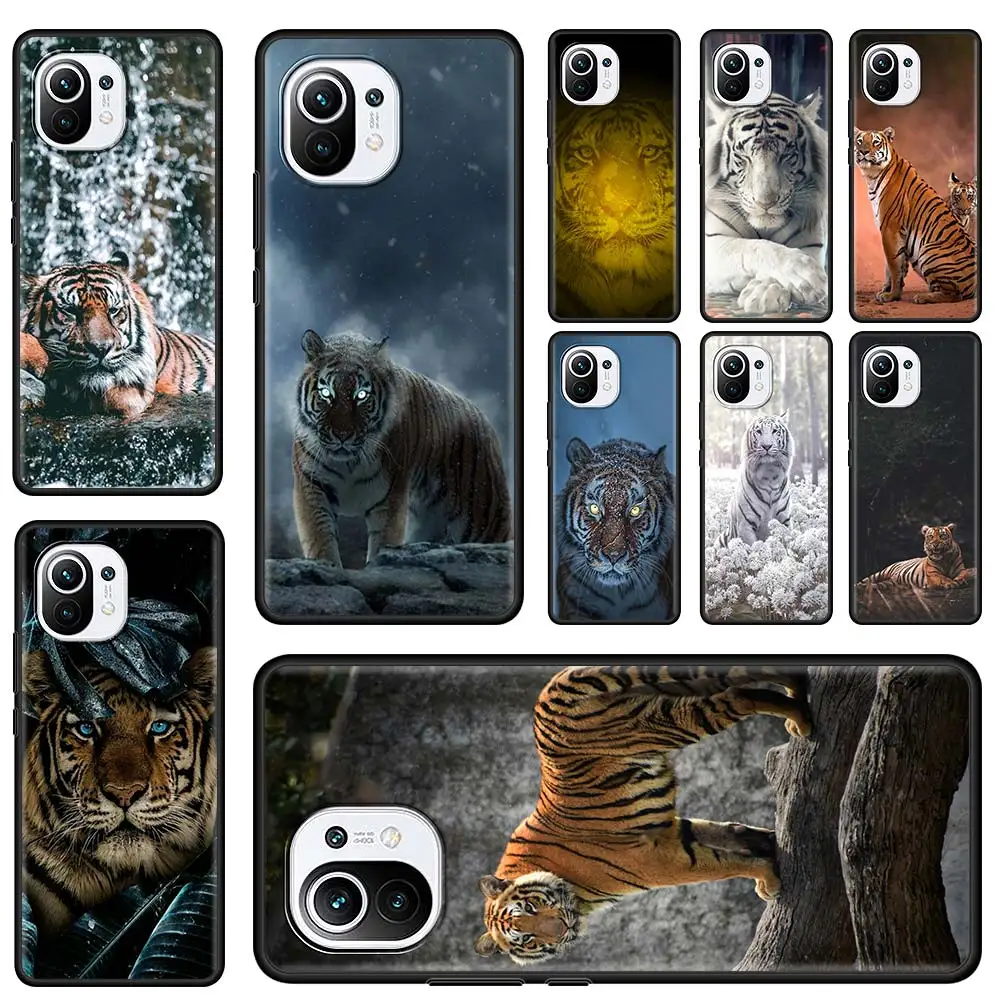 

Animal King Tiger Phone Case For Xiaomi Mi 11 Ultra 11X 10T 10 9T Pro A2 Lite CC9 CC9E 11i Black TPU Soft Funda Shell Cover
