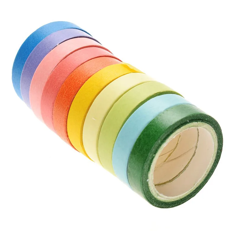 

10 Pcs/Set Candy Color Washi Paper Tape Self Adhesive Tape Scrapbook Decorative Paper Sticker Labels Rainbow Color Masking Tape