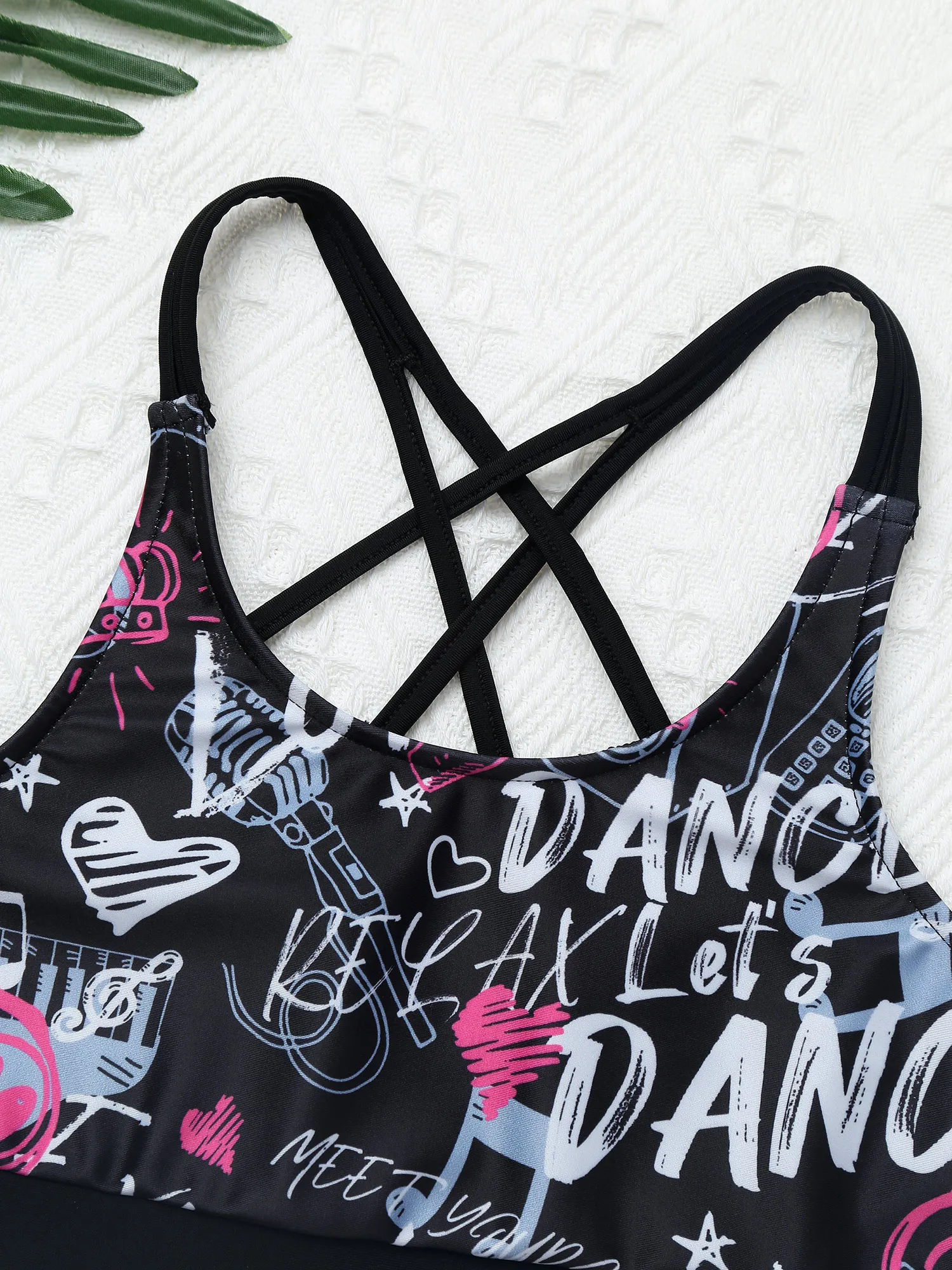 

Kids Girls Sport Vest Sleeveless Print Crop Top Backless Straps Criss Cross Back Top Gym Workout Activewear Children Summer Tops