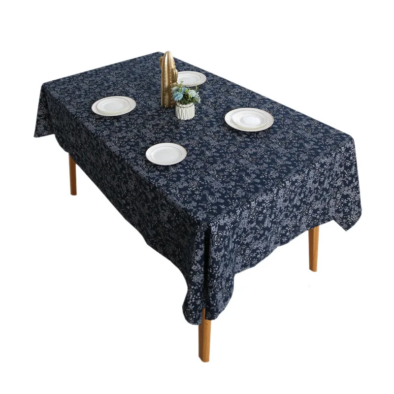 Tablecloth Cotton Linen Kitchen Tea Ceremony Spreading Japanese Blue Flower Cover Cloth Cafe Rectangular Outdoor Table Towel | Дом и сад