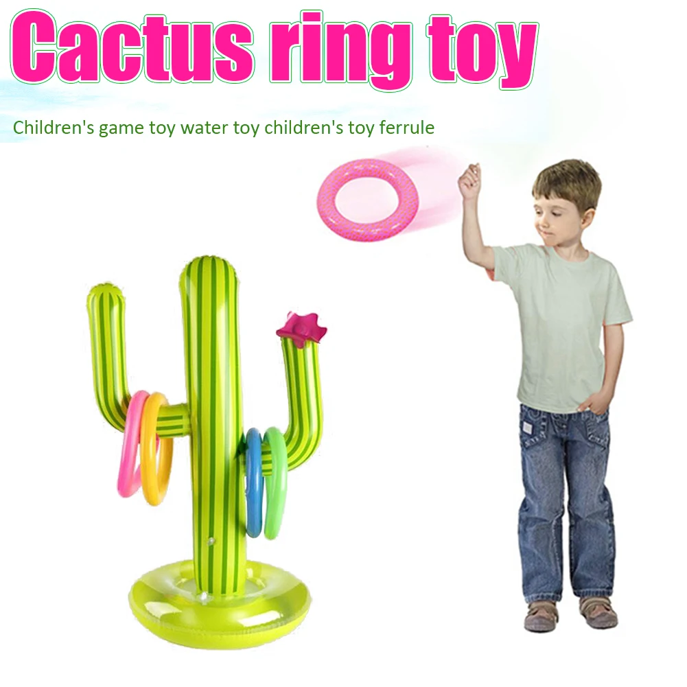 C&iacute;rculo de Cactus inflable para ni&ntilde;os, juguete con 4 anillos, piscina, fiesta familiar, accesorios de piscina al aire libre, Playa-2