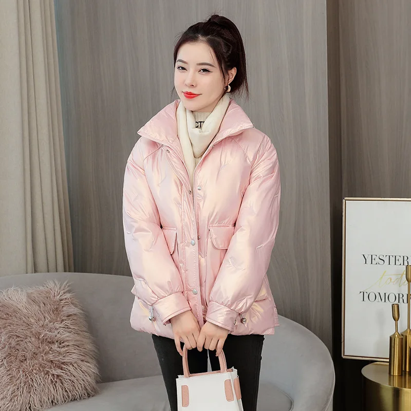 Coat Women Winter Embroidered Down Cotton Jacket Ladies Short 2021 New Style Korean Waist Cotton-padded Bread