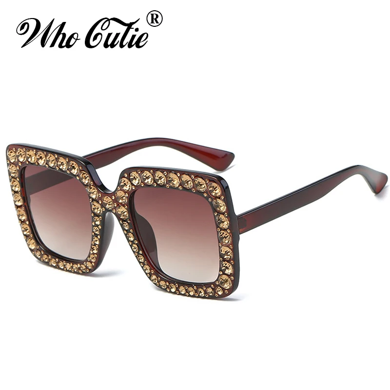 Кто милашка 2018 негабаритных квадратной оправе Стразы солнцезащитные очки для