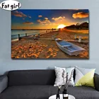 5D алмазная живопись, пляжный закат, пейзаж, сделай сам, вышивка, полностью квадратный, Круглый, ручная работа, хобби, деревянная лодка, ландшафт, Декор без рамки