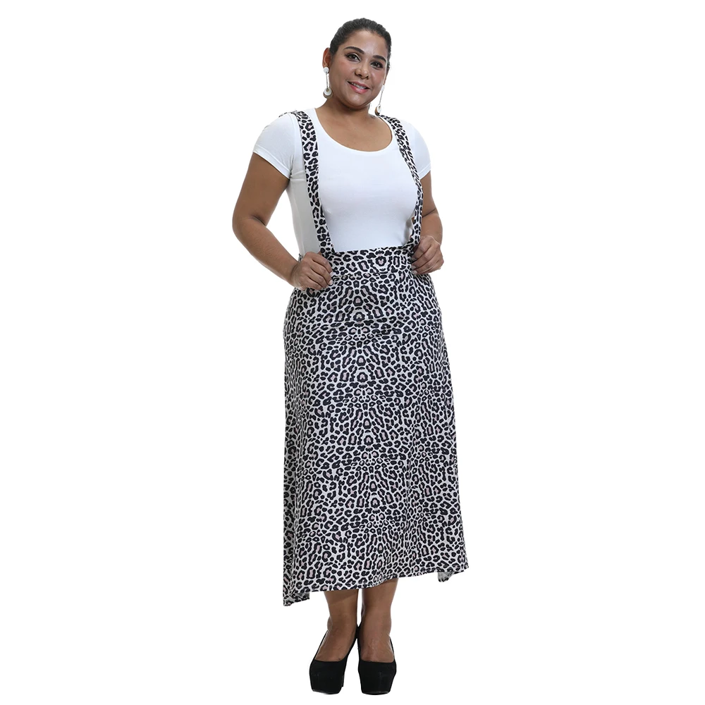 Plus Size Fashion Women Leopard Ladies Skirt High Suspender Skirt Large Size 6XL Oversized Two Shoulder Strap Skirts Midi Length
