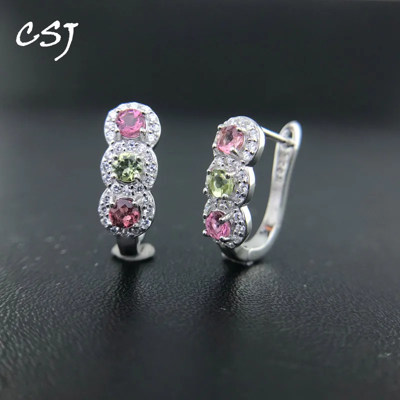 

CSJ 100% Natural Tourmaline Earrings 925 Sterling Silver Gemstone 3mm Fine Jewelry for Women Lady Engagment Birthday Party Gift