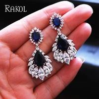 rakol korea elegant chandelier aaa cubic zirconia long big crystal bridal dangle drop earring for wedding jewelry re03635k