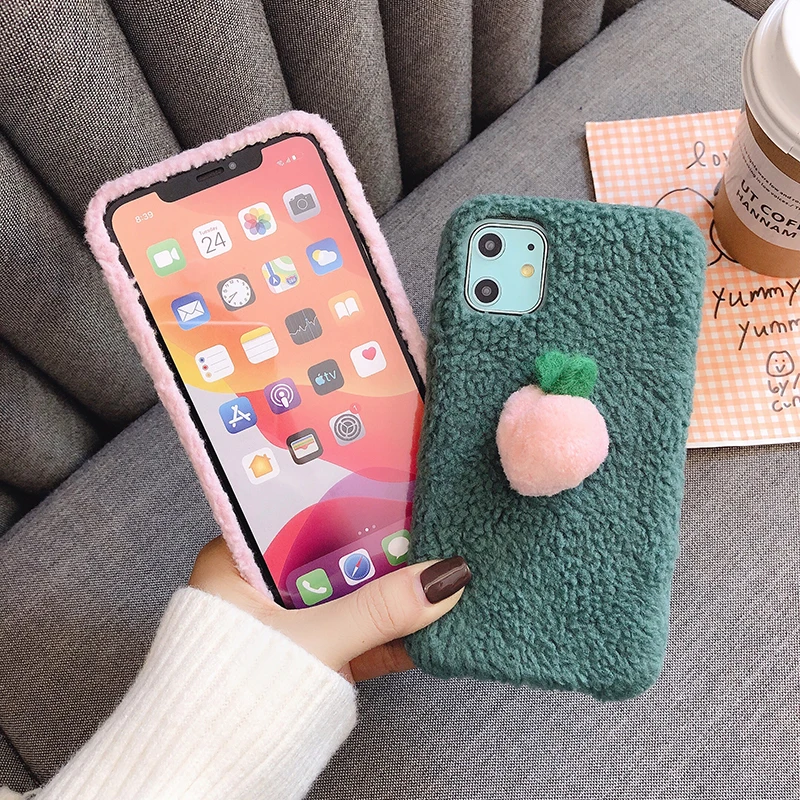 Плюшевый теплый персиковый фруктовый чехол для телефона iPhone XS Max XR X 11 Pro пушистый