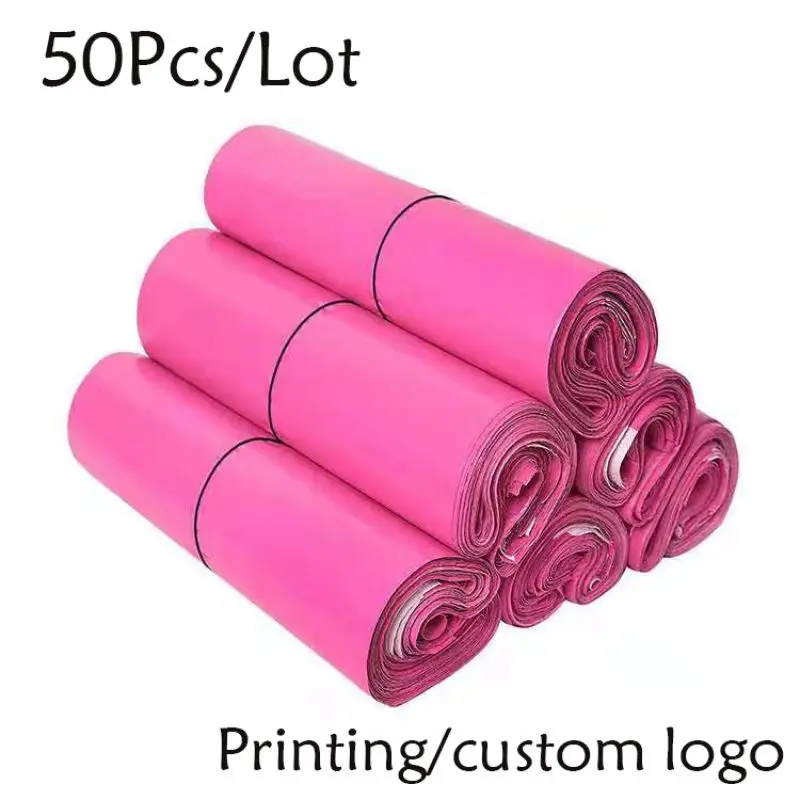 50Pcs/Lots PE Plastic Self-Seal Mailbag Light Pink Poly Envelope Waterproof Postal Courier Bags Delivery Package Packaging