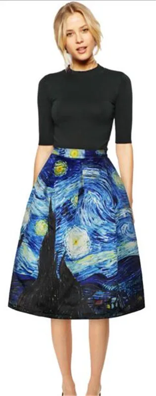 Хепберн винтажная юбка пузырь Звездная ночь Интерактивная анимация Печать