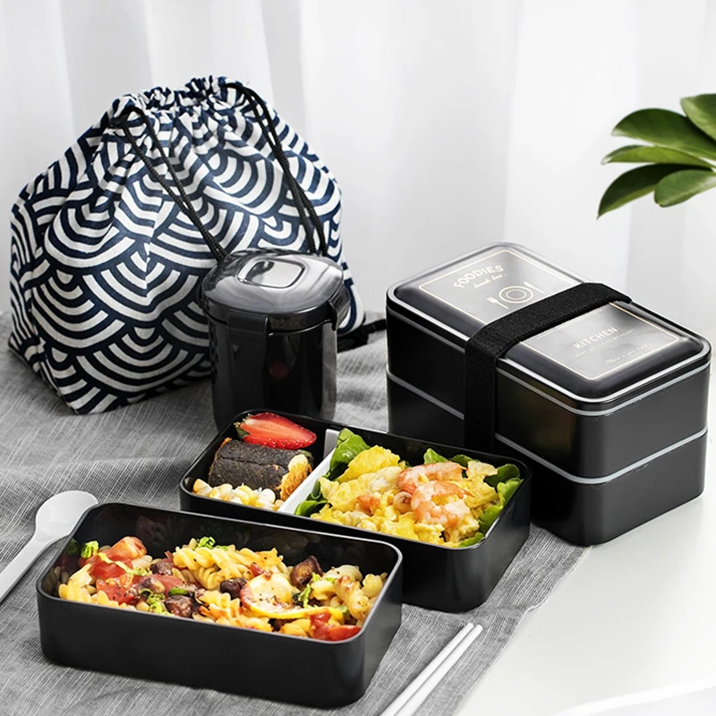 

1200ml Portable Rectangular Lunch Box Double Plastic Health Material Bento Box Microwave Tableware Food Storage Container