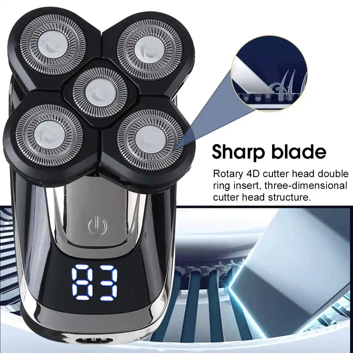 

5 in 1 4D Electric Men Bald Head Shaver Beard Razor Electric Rotary Shaver Cordless Hair Trimmer Clipper USB Charging