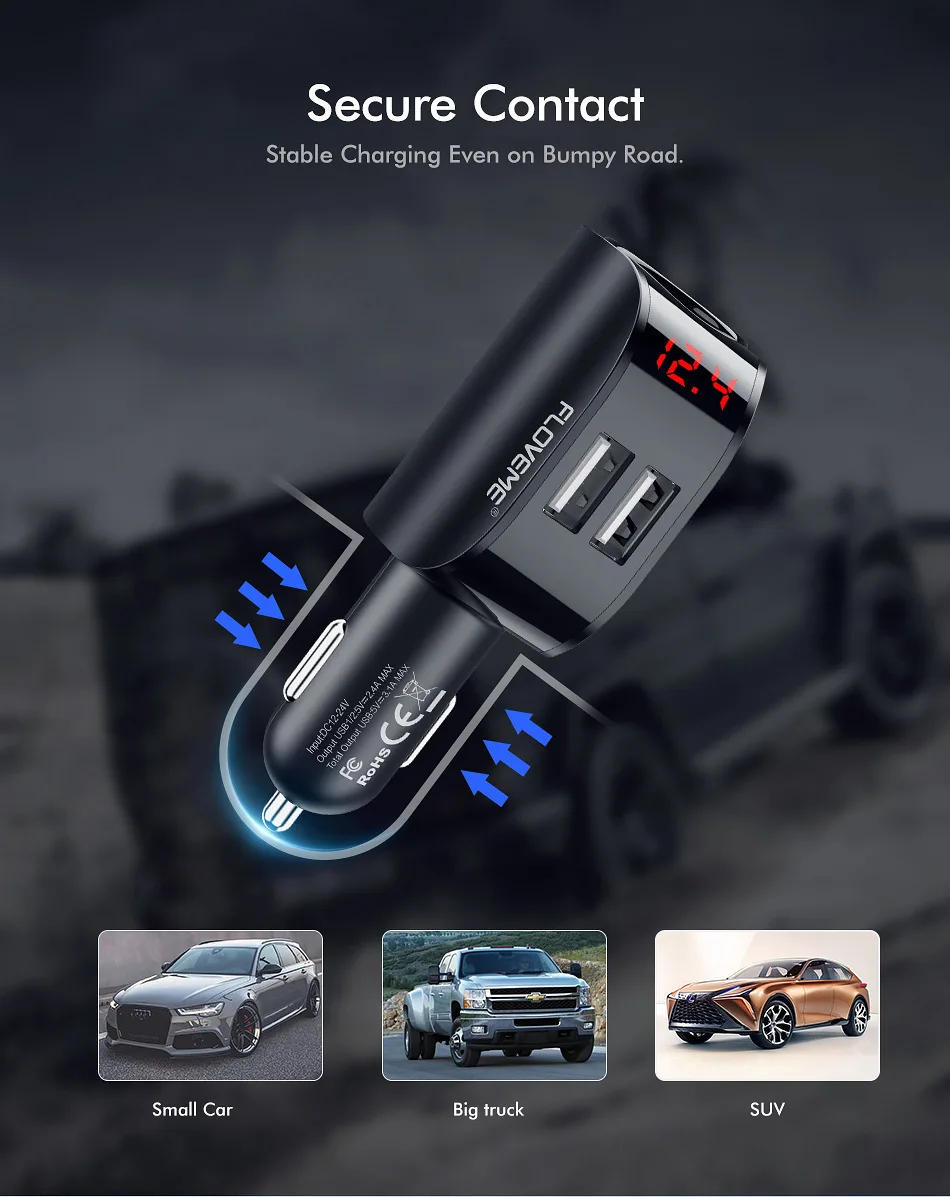 Розетка для автомобильного прикуривателя с разъемом 12 V-24 V 3.1A Dual USB Зарядное устройство Мощность адаптер штепсельной вилки Напряжение ЖК-дисплей Дисплей для телефона MP3 DVR