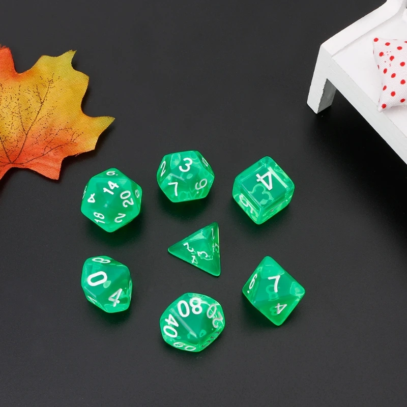 

7Pcs Clear Polyhedral Game Dice For Dragon Pathfinder D20 D12 2xD10 D8 D6 D4