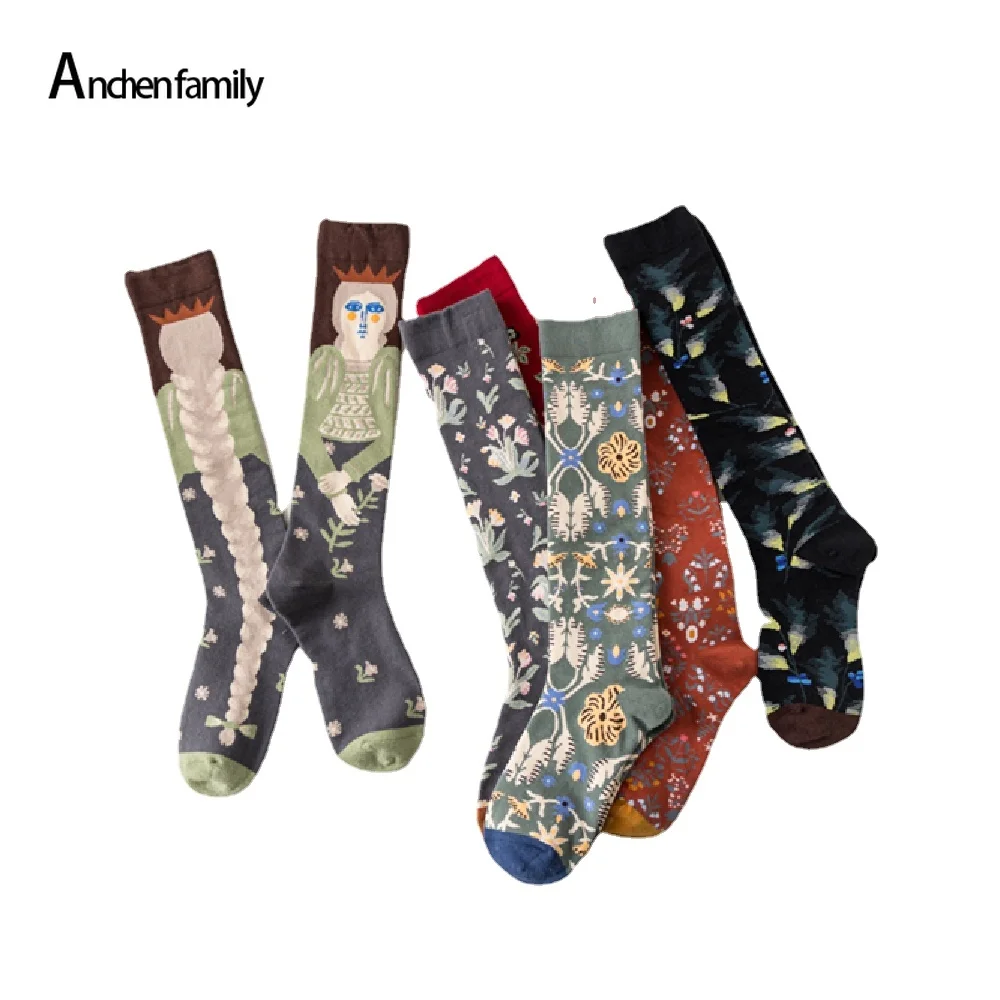 

Милые чулки с художественным рисунком в японском и корейском стиле, высокие модные подходящие ко всему литературные чулки, носки до икры