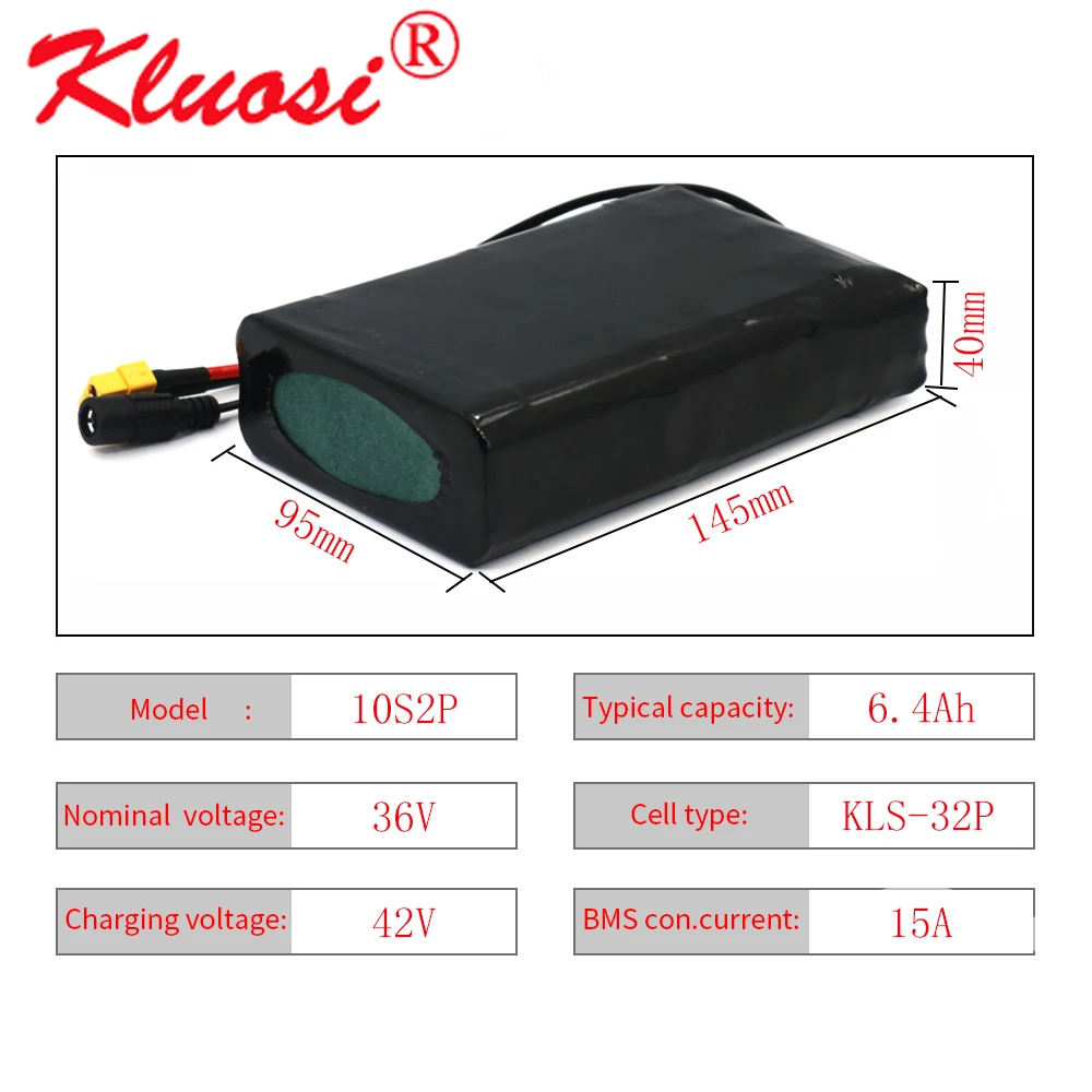 

Литиевый аккумулятор KLUOSI 10S2P 36 В, 6,4 А · ч, 6 А · ч, 450 Вт, 42 в, 15 А, BMS, для скутера, скейтборда, электрического велосипеда, электросамоката
