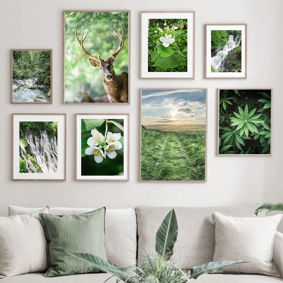

Настенная Картина на холсте с изображением лесных растений луга оленей водопада скандинавские постеры и принты настенные картины для деко...