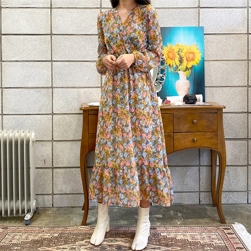 Женское шифоновое платье с высокой талией элегантное винтажное фиолетового