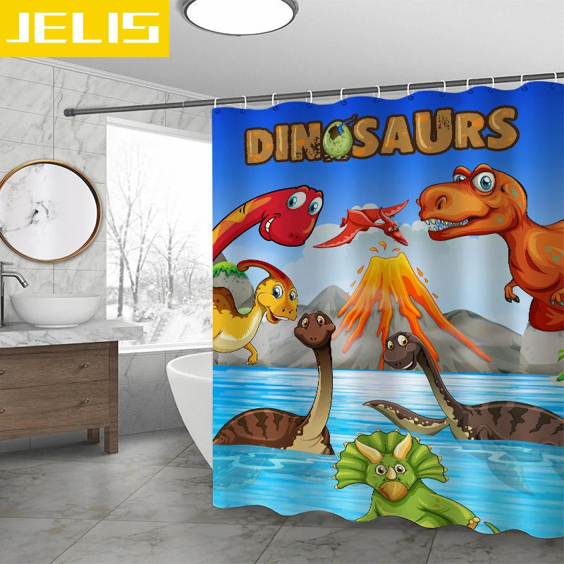 

Bestselling 3D Dinosaur Pattern Animal Print Nordic Style Shower Curtain Set Hook Cartoon Home Decoration Kids Bathroom Curtains