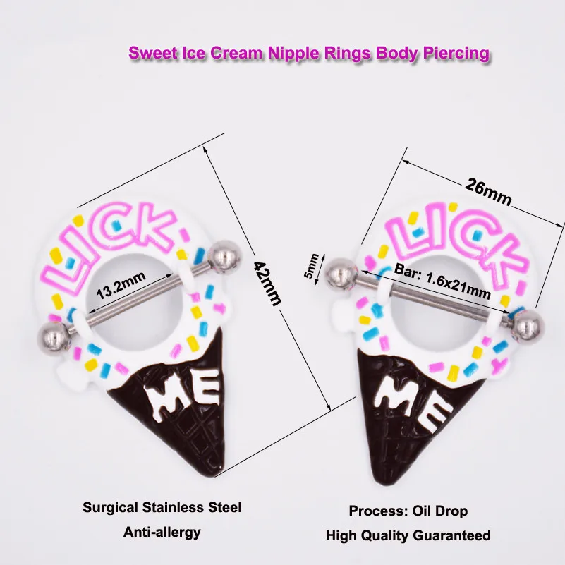 Кольцо для сосков Lick Me мороженое конус или кристалл Shield Kiss me хирургическая сталь
