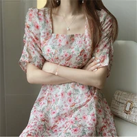 2021 women summer sweet patchwork dress pink chiffon eslegant print floral dress female casual party holiday outdoor korean dr