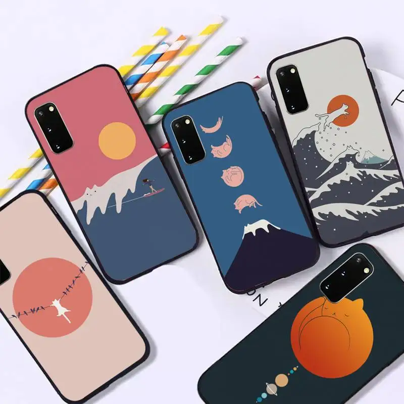 

Cat Mount Fuji Japan Landscape Phone Case For Samsung Galaxy A21S A31 A32 A20RE A51 A52 A71 5G A72 A80 A91 S10 Lite Black Cover