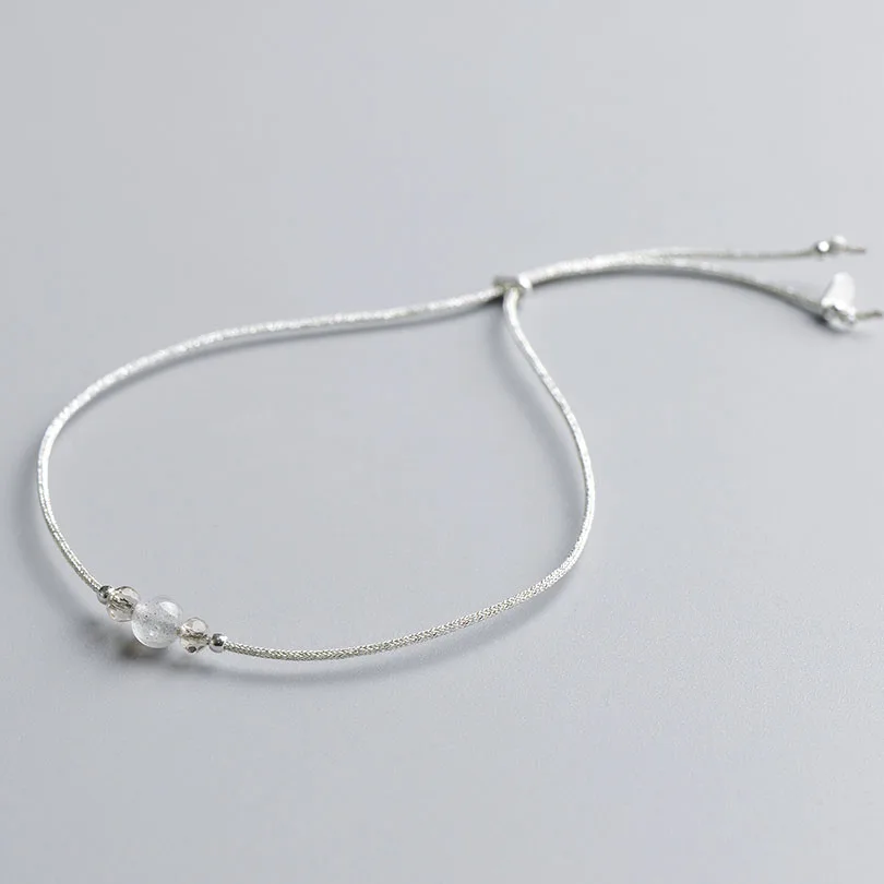 Minimalist Clear Moonstone Bracelet Simple Thin Rope With Natural Crystal Silver Beads Bracelets For Women Adjustable Jewelry | Украшения и