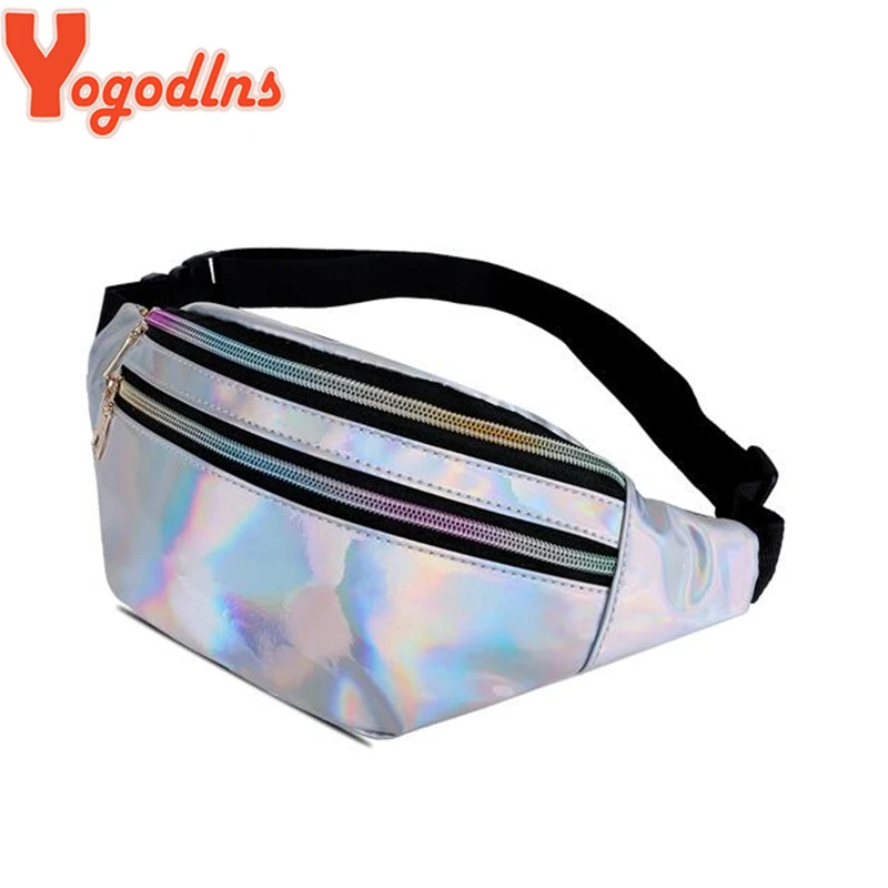 Yogodlns Fashion Glossy Laser Pack with Adjustable Strap Women Sports Crossbody Bag Double Zipper Purse for Girl |