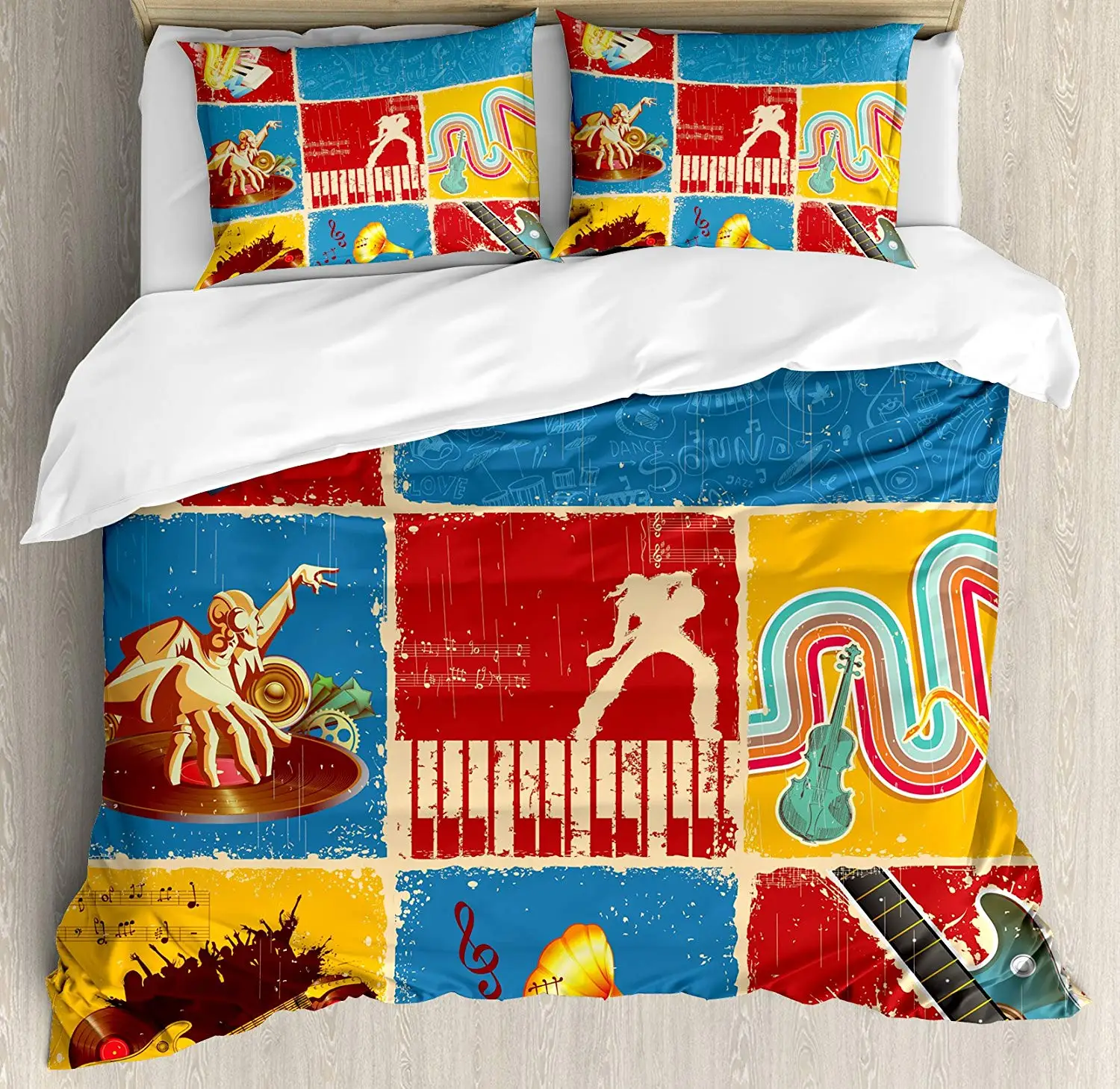 Музыкальный комплект пододеяльников в стиле ретро коллаж иллюстрация различных