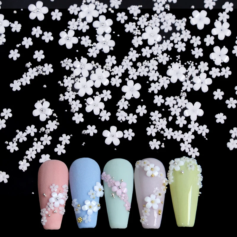 

5g Acrylic Flower Nail Art Decoration Mixed Size White Rhinestones Silver Gem Manicure Tool Accessories For DIY Nail Design