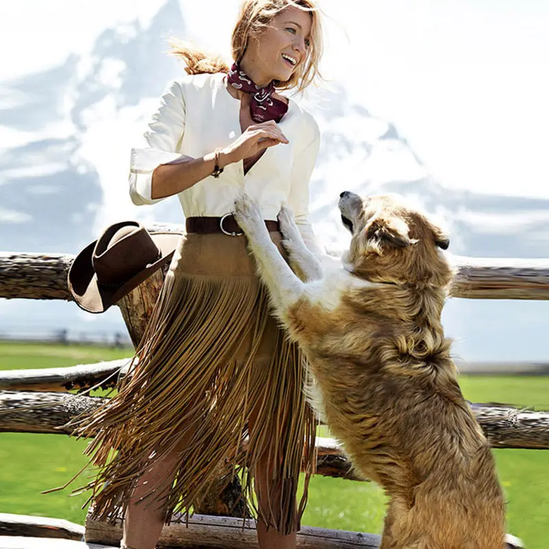 Женская юбка с бахромой Повседневная облегающая до колен и высокой талией в