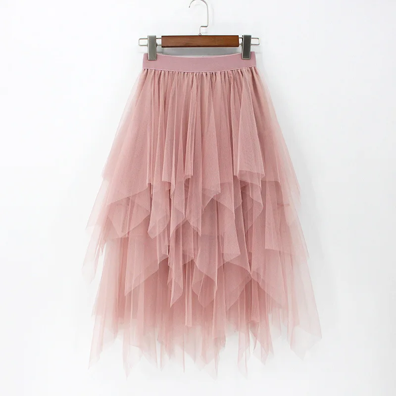 

Женская сетчатая юбка, Повседневная однотонная Свободная юбка с высокой талией и поясом на резинке, 2022