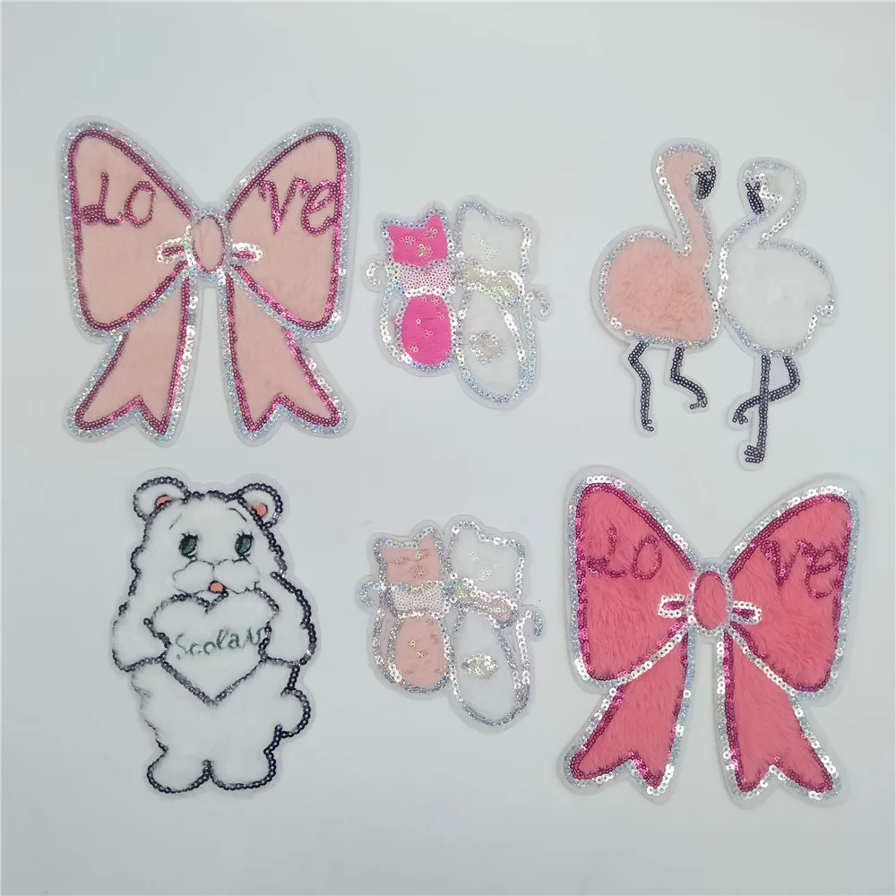 Мультяшный Блестящий бант кошка железная нашивка одежда ткань аппликация