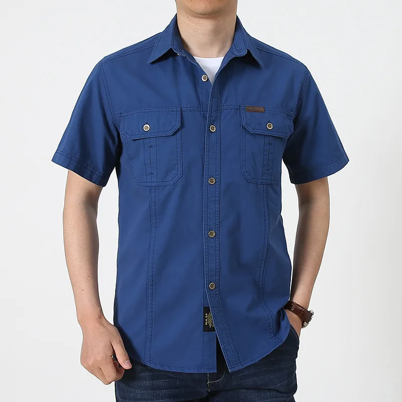 

Summer Cotton Men's Cargo Shirts Plus Size Multi-Pocket Casual Military Uniform Shirt Men Tops
